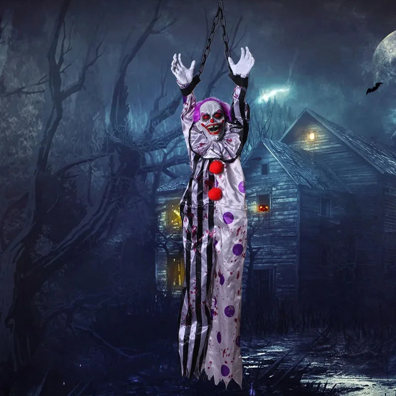 Halloween Hanging Clown Decoration with Sound & Light - Creepy Indoor/Outdoor Prop - 5.2FT