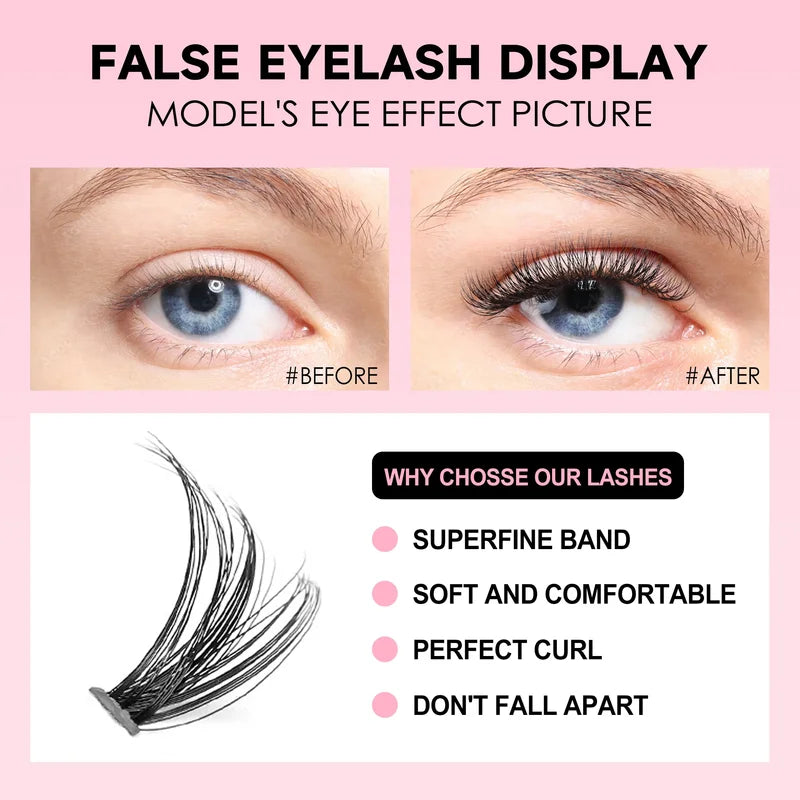 DIY Eyelash Extension Kit 200 Clusters Lash Bond Seal Makeup Tools for Natural Look