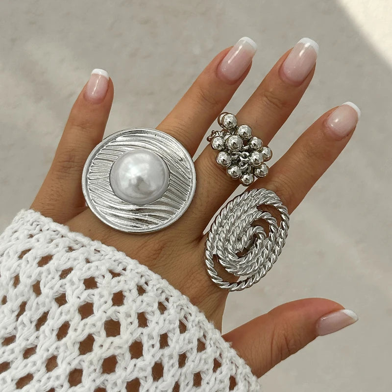 Exaggerated Large Petal Flower Ring for Women - Vintage Geometric Adjustable Jewelry
