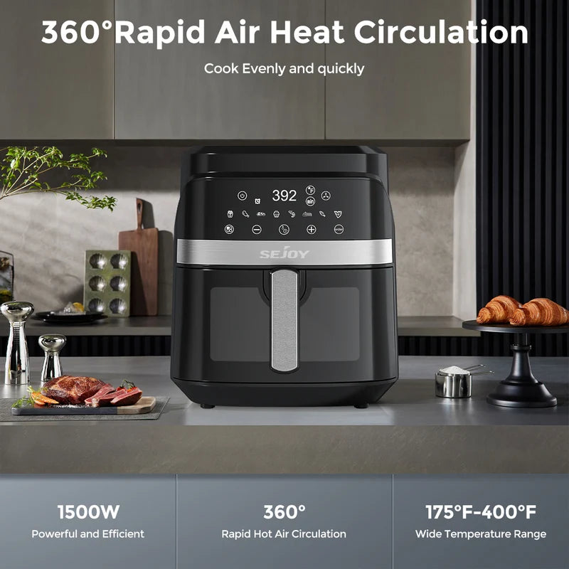 8-in-1 6 Qt Air Fryer with Ceramic Coating, Precise Heating, Multiple Cooking Modes