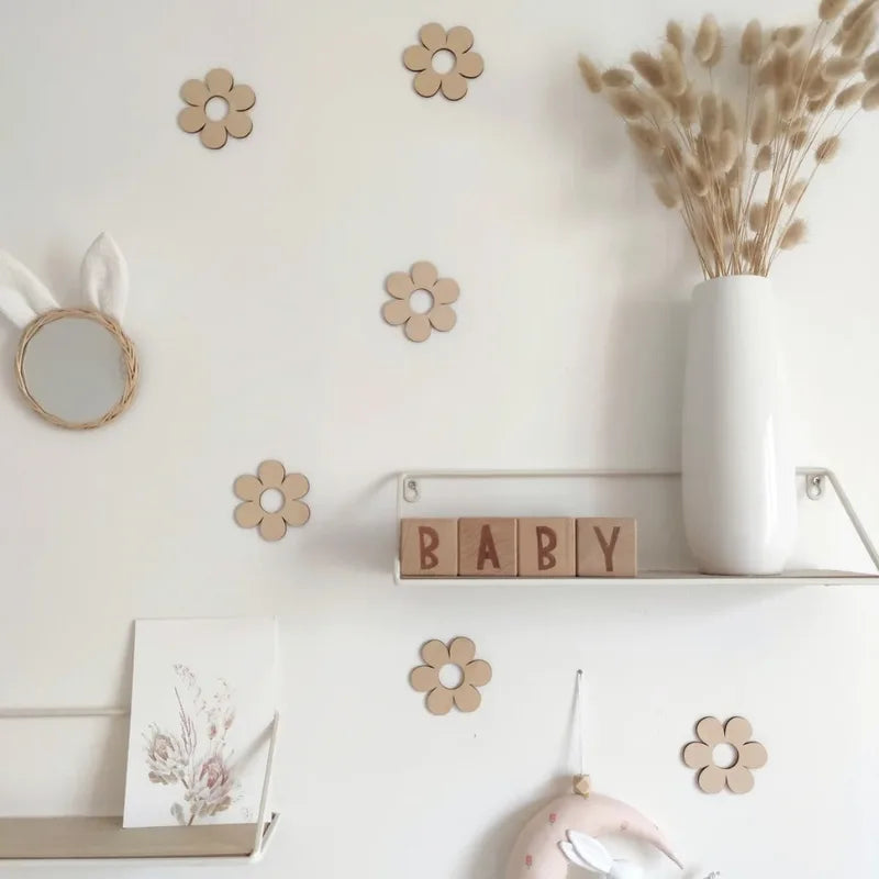 DIY Wooden Wall Stickers Set - Clouds, Flowers, Birds for Nursery Decor