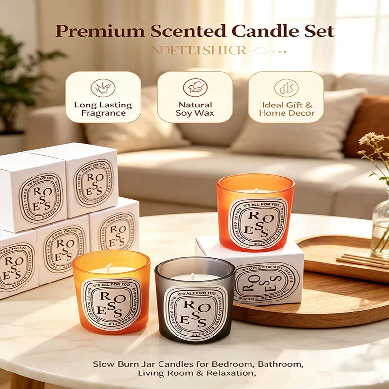 Scented Soy Wax Glass Jar Candle - Long Lasting Aromatherapy Home Decor