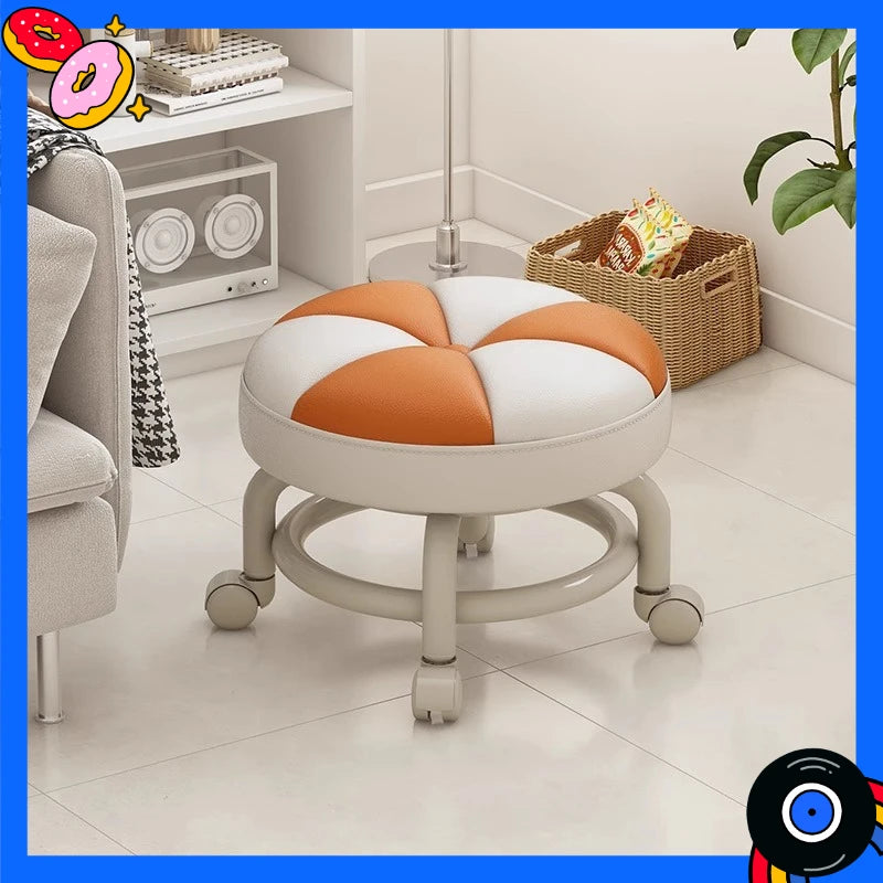 Universal Small Mobile Floor Stool with Wheels for Living Room and Kids, Low Seat
