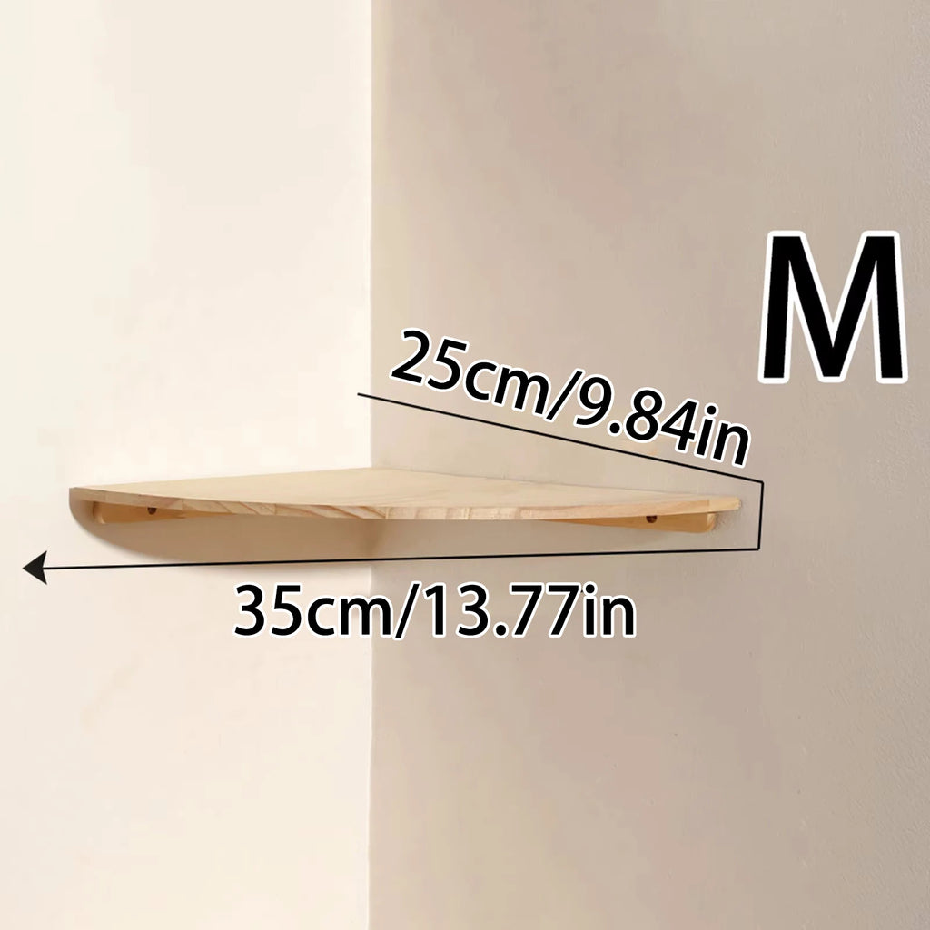 Floating Corner Wall Shelf with Scalloped Edges - Wooden Ledge for Living Room Bedroom Kitchen