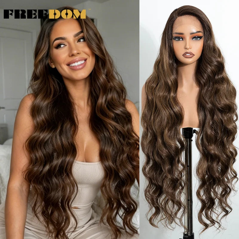 Long Wavy Synthetic Lace Front Wig for Black Women - 36 Inch Ombre Body Wave Daily Use