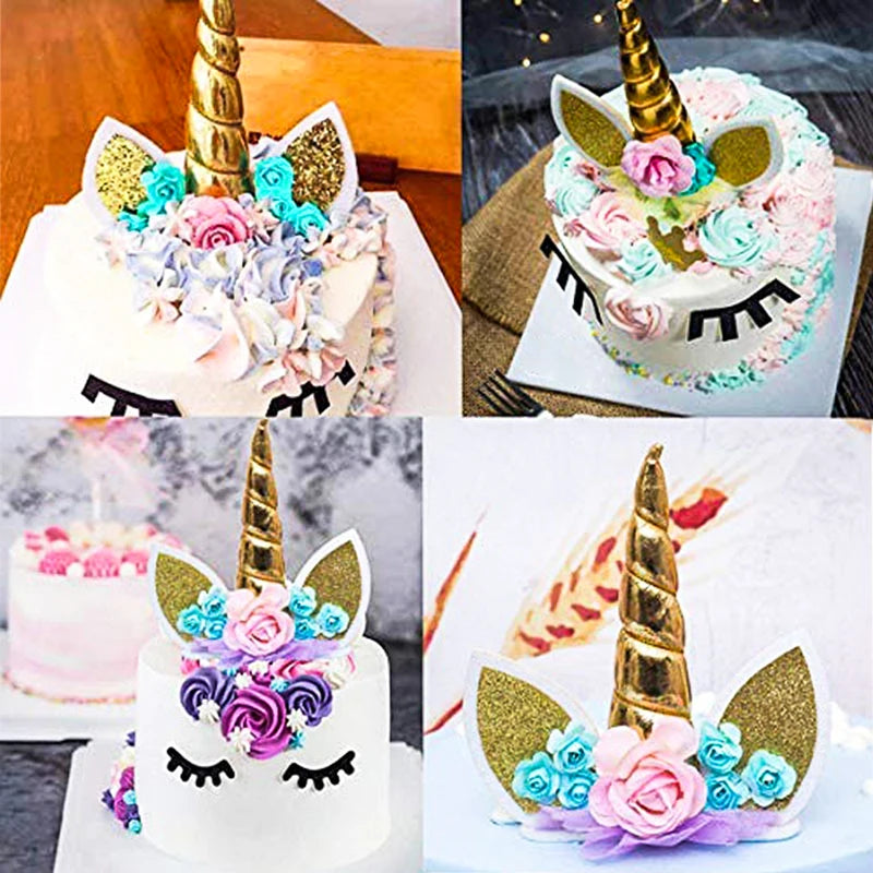 Unicorn Cake Topper with Eyelashes - Birthday Party Cake Decoration Supplies