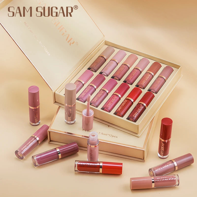 12-Color Lip Gloss Lipstick Set Liquid Matte Velvet Long-Lasting Waterproof Makeup