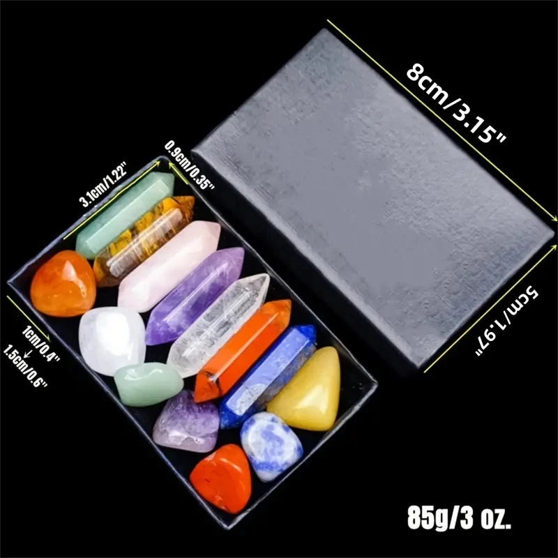14-Piece Crystal Chakra Healing Stones Set with Rose Quartz Hexagon Gems for Meditation & Bedroom Decor