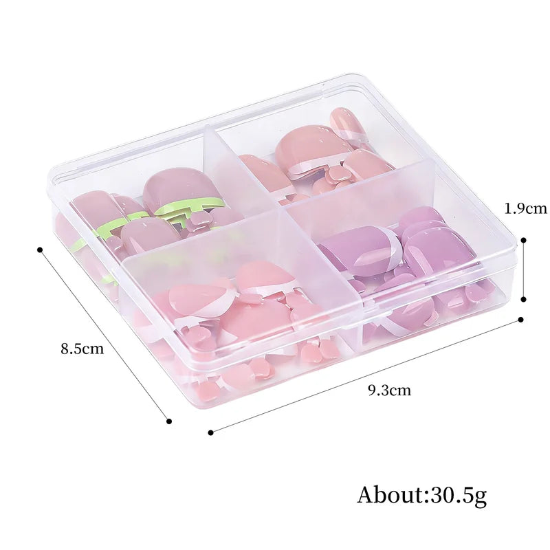96pcs Press On Toenails Set - Short Square Fake Toe Nails with French Tip and Cat Eye Full Cover Artificial Nails for Feet