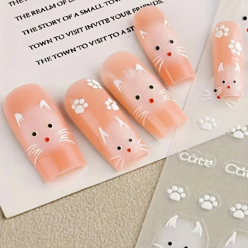 Cute White Cat Nail Stickers - Easy DIY Nail Art for Gifts & Parties