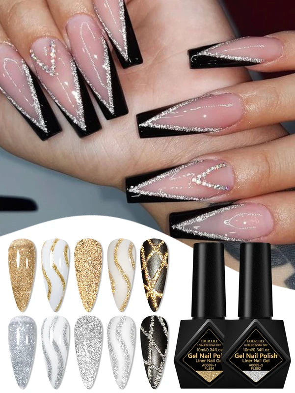 Reflective Glitter Gel Nail Polish Set - Bright Sparkling French Colors, Long-Lasting UV & LED Curing