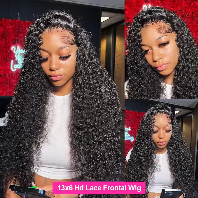 Deep Wave Lace Frontal Wig 13x4 13x6 HD Transparent Human Hair Curly Wigs