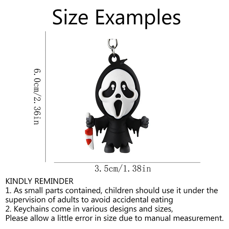 Creepy-Cute Ghost Keychain with Black Fur Ball Gothic Charm Halloween Accessory