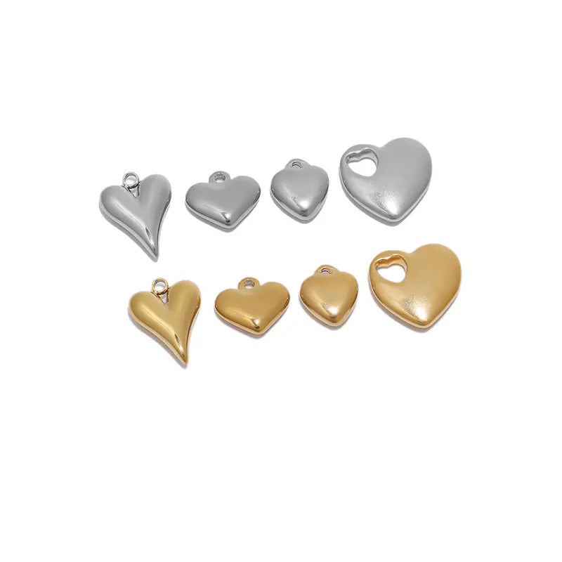 5Pcs Stainless Steel Heart Charms Pendants for Jewelry Making - Multiple Colors