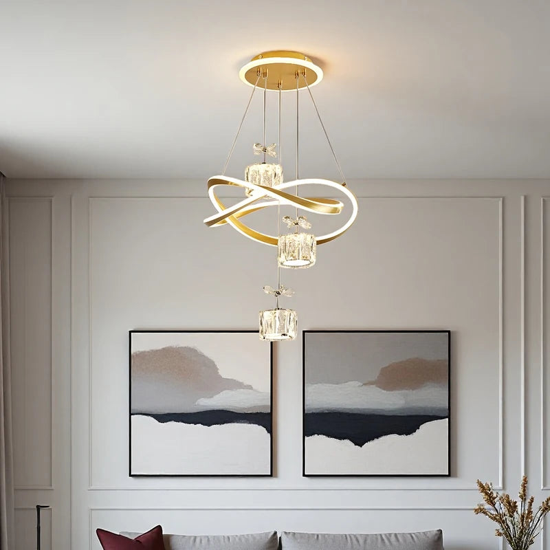 LED Pendant Light with Crystal Shade & Adjustable Colors - Modern Ceiling Fixture