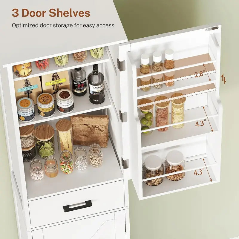 Tall Kitchen Pantry Cabinet with Door Shelves & Drawers - Multi-Color Options