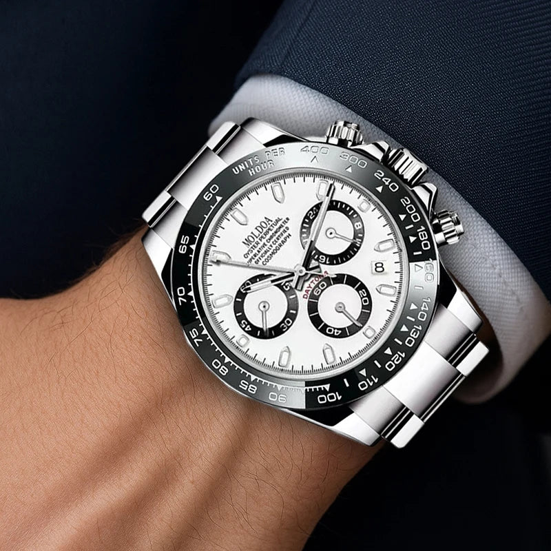 Men's Multifunctional Quartz Watch with Dot and Line Display - Silver