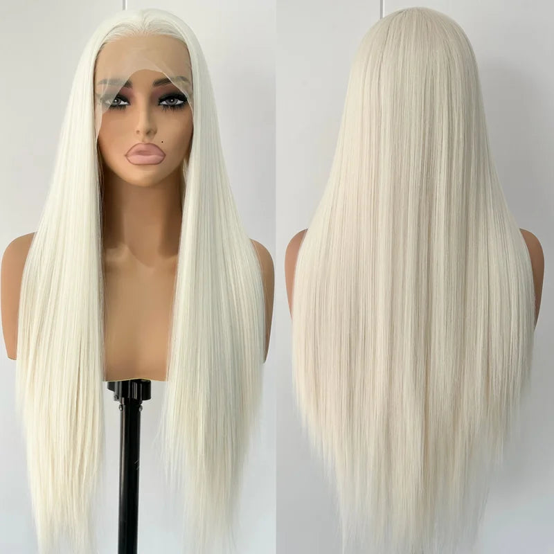 Long Blonde Synthetic Lace Front Wig for Women - Glueless, Straight, Natural Hairline