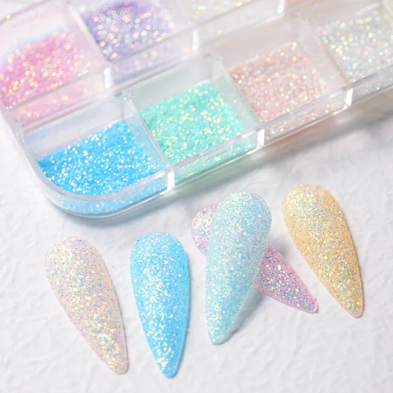 Glitter Nail Powder Set - 12 Colors Holographic Glitter Dust for Nail Art