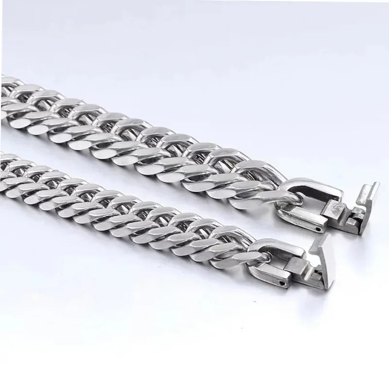 8MM Stainless Steel Cuban Chain Bracelet for Men Silver Hip Hop Jewelry