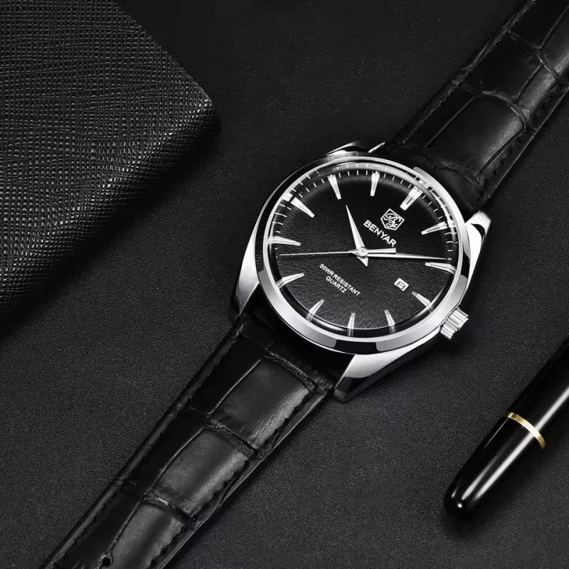 Luxury Military Wristwatch for Men Waterproof Leather Quartz Watch - Multiple Colors