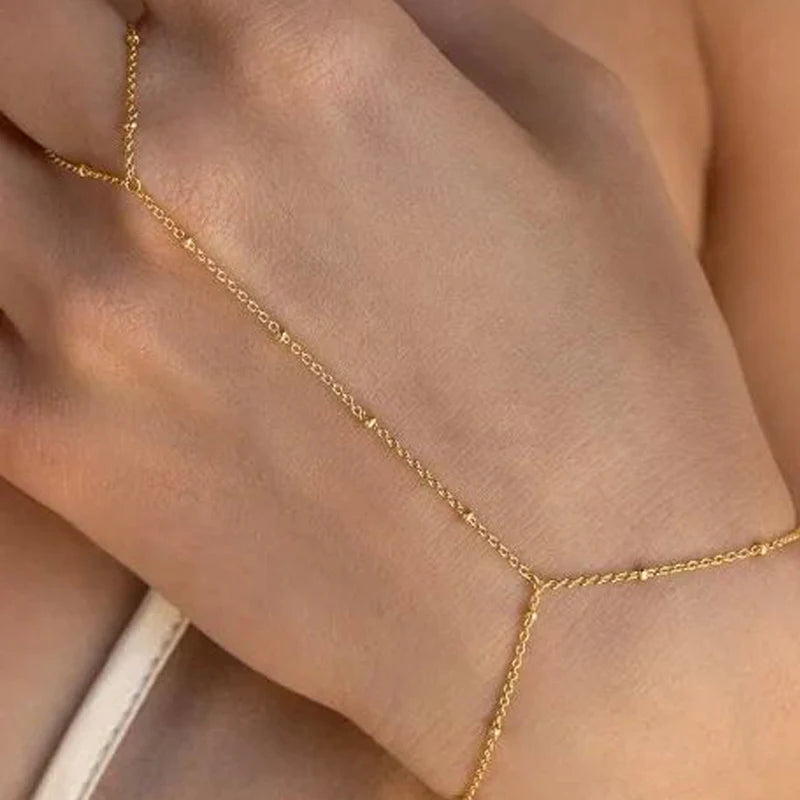 Minimalist Stainless Steel Multi-Layer Finger Ring Bracelet for Women Jewelry