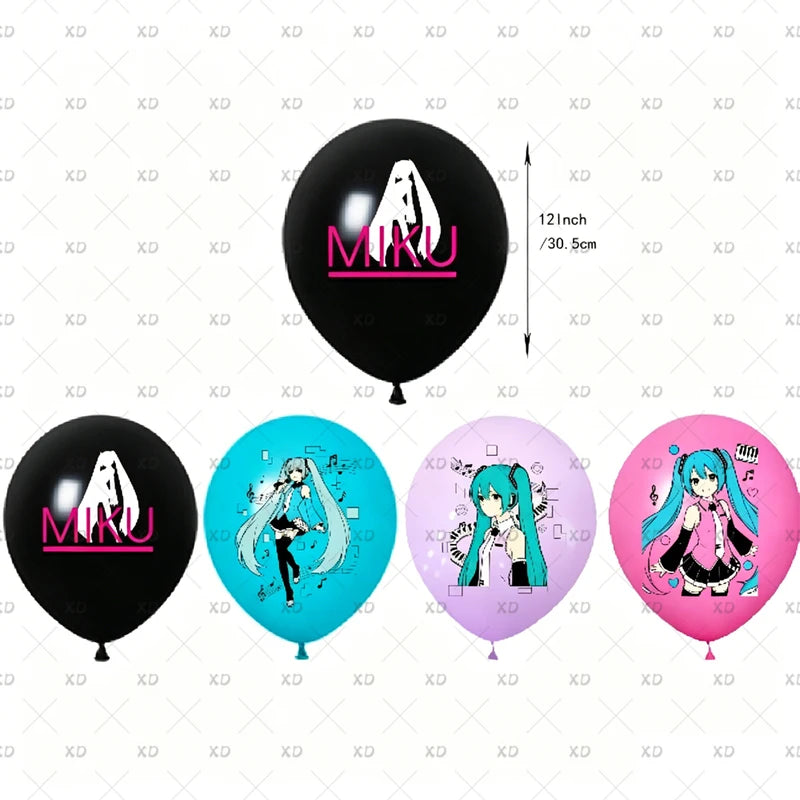 Cartoon Hatsune Miku Birthday Party Decoration Banner Balloon Set Cake Toppers Background Kid Gift