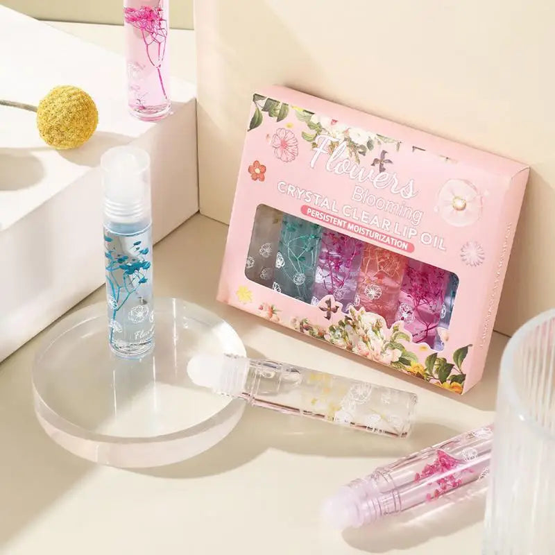 Moisturizing Lip Oil Set - Long-Lasting Clear Lip Gloss & Balm, 6pcs