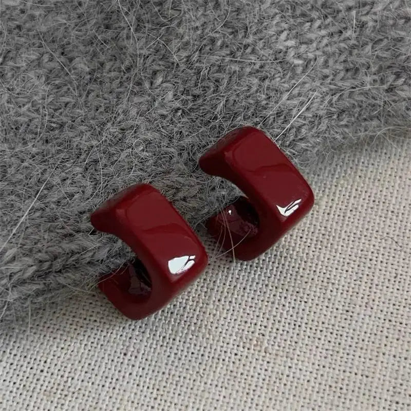 Red Wine Drip Glaze Ear Stud Earrings for Women Girl Jewelry Gift Party