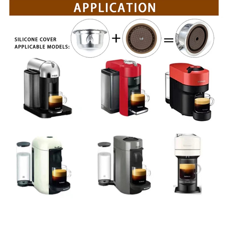 Reusable Stainless Steel Coffee Capsules for Vertuoline with Silicone Lid & Tamper