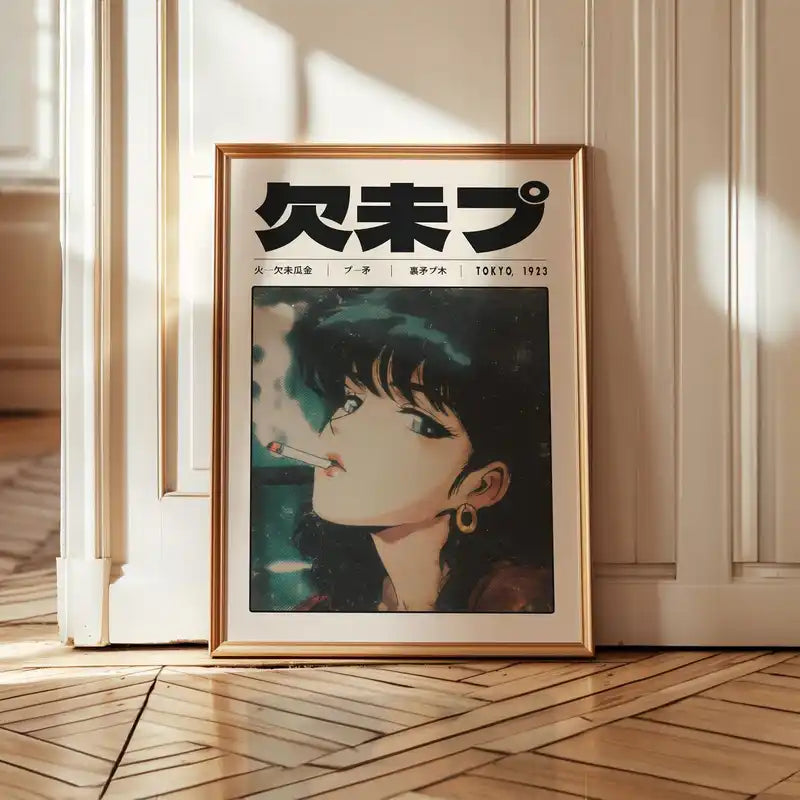 Japanese Manga Wall Art Canvas Poster Retro Anime Portrait for Living Room & Gift