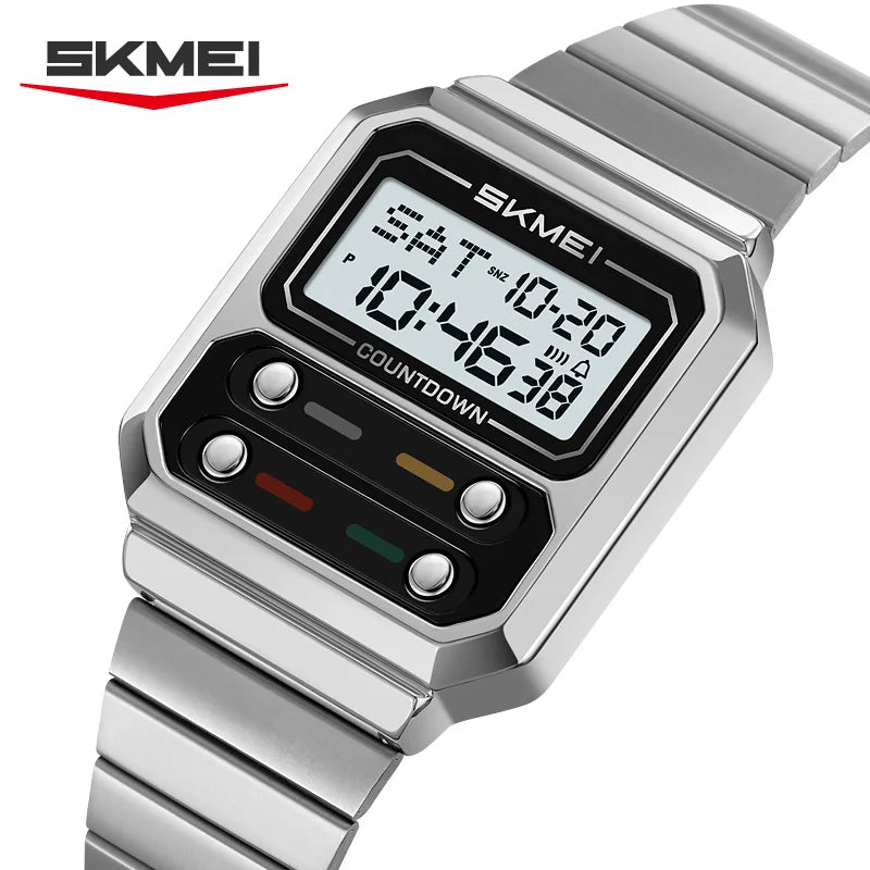 Men's Retro Digital Watch Waterproof Chronograph Business Wristwatch