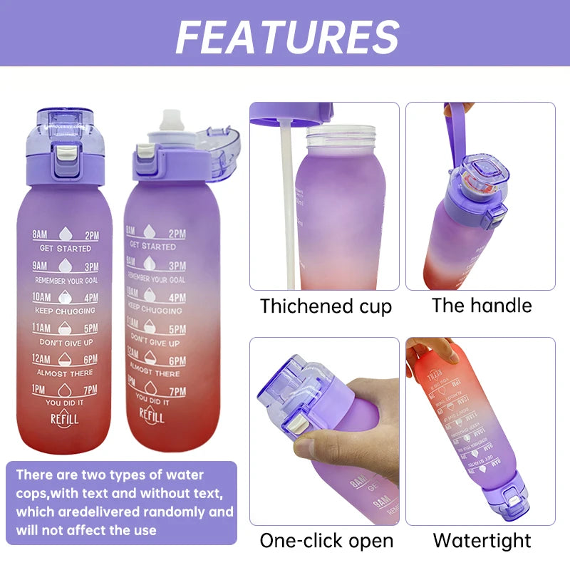 Reusable 1000ML Water Bottle with Straw & 5 Flavor Pods - Sports & Outdoor Active Hydration