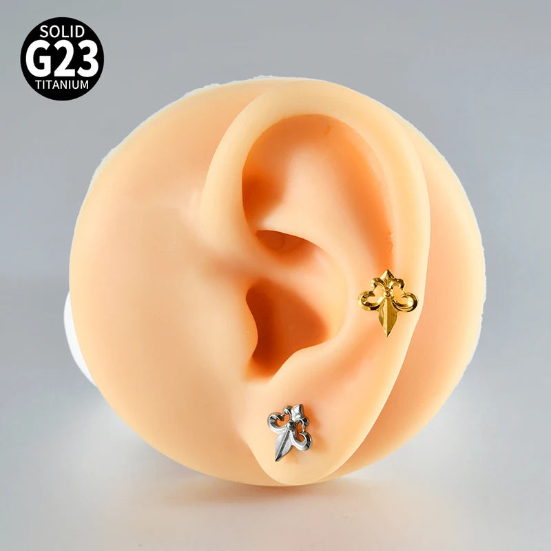 Titanium Labret Lip Stud with Horn or Anchor Design, Internal Threaded Piercing Jewelry 16G
