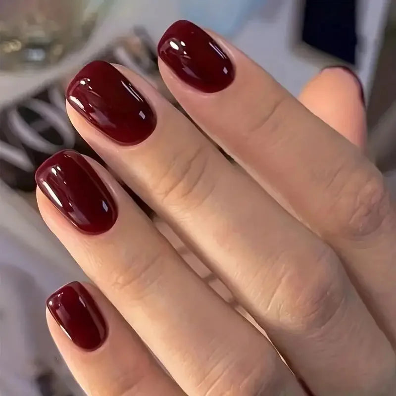 24Pcs Solid Color Short Square Fake Nails - Detachable Full Cover Nail Tips