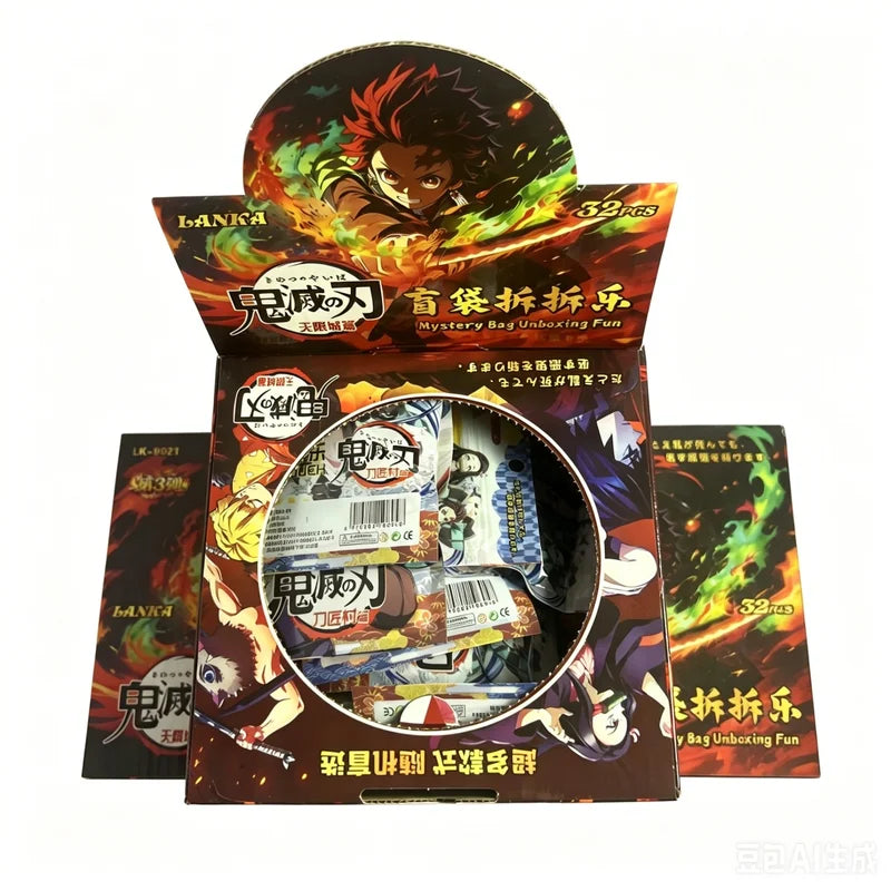 Anime 32-Piece Demon Slayer Action Figures Set with Acrylic Pendant Keychains - Blind Bag Toys for Kids