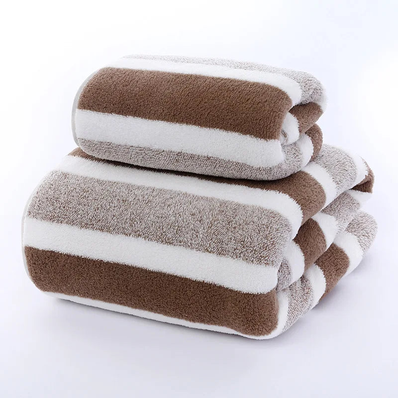 Striped Pattern Towel Set - Soft Quick Dry Bath & Face Towels
