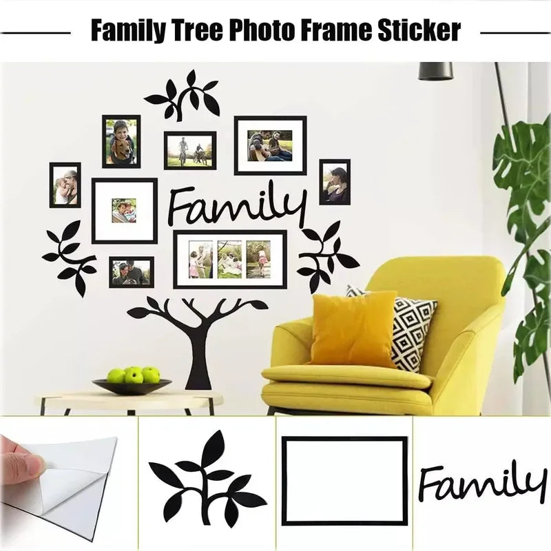 3D Acrylic Family Tree Wall Decals - DIY Photo Frame Art for Living Room