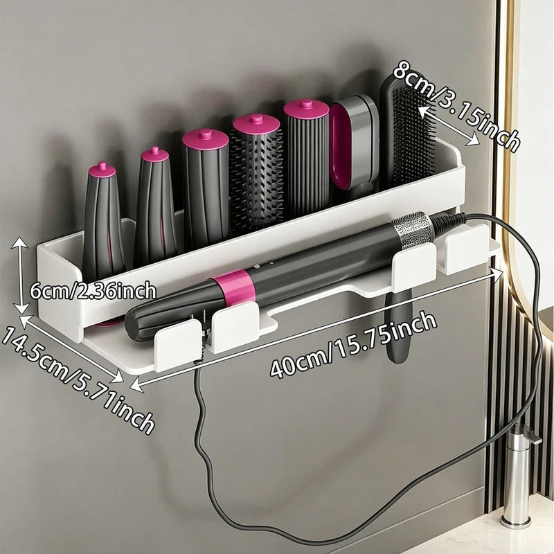 Wall-Mounted Hair Dryer & Styling Tool Storage Rack No-Drill Bathroom Organizer