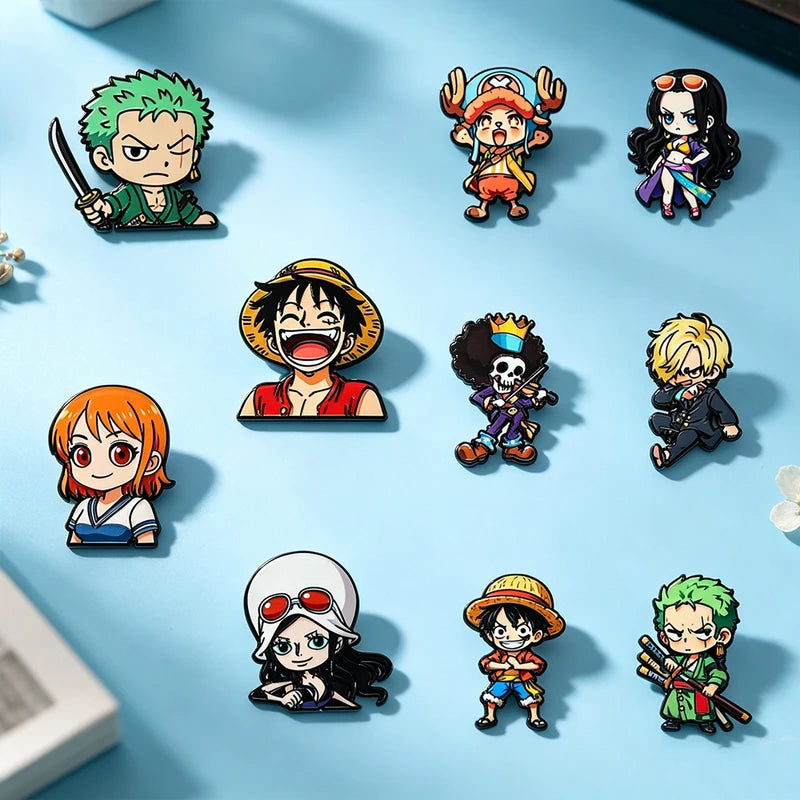 10pcs Luffy Anime Enamel Pins for Boys & Men - Cartoon Lapel Badges Gift