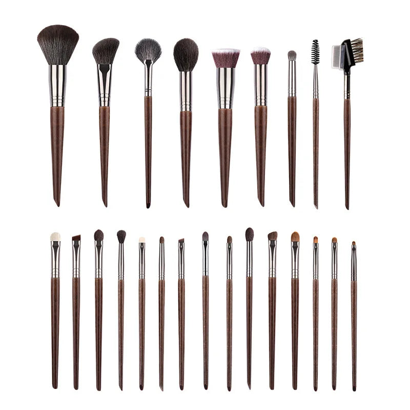Professional Goat Hair Makeup Brush Set - Natural Wooden Handles for Face Eye Lip Contouring - Multiple Colors