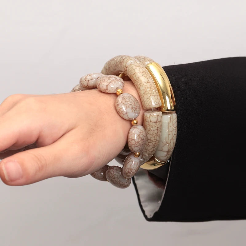 Acrylic Crack Texture Beaded Elastic Bracelets for Women & Men Statement Wrist Jewelry Gift