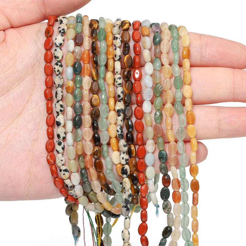 6x4mm Natural Amazonite & Red Jasper Beads Oval Shape Loose Jewelry Making Supplies