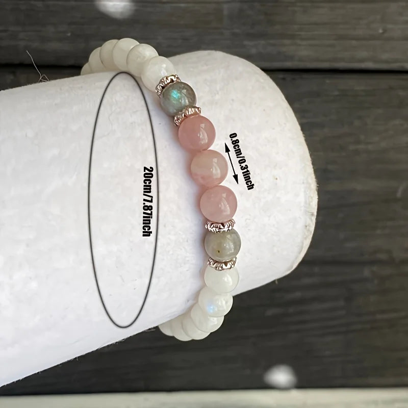 Moonstone Labradorite Rose Quartz Bracelet Calm Spiritual Positive Energy Protection Stress Relief