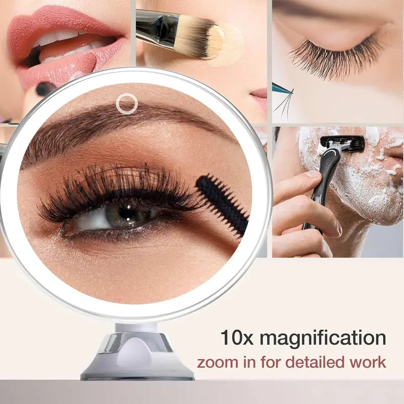 10X Magnifying Makeup Mirror with Dimmable LED Lights and 360° Rotation
