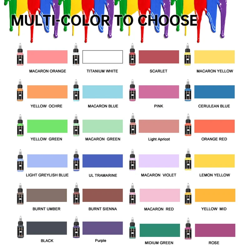 Water-Based Acrylic Airbrush Paint Set - 24 Matte Colors for Artists & Hobbyists