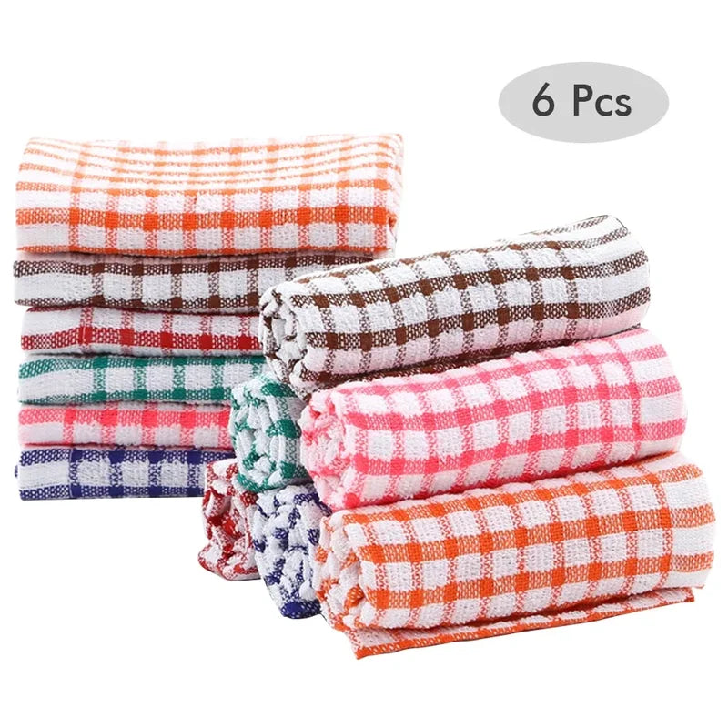 6 Pack Cotton Kitchen Cleaning Cloths - Absorbent Dish Towels for Home & Restaurant