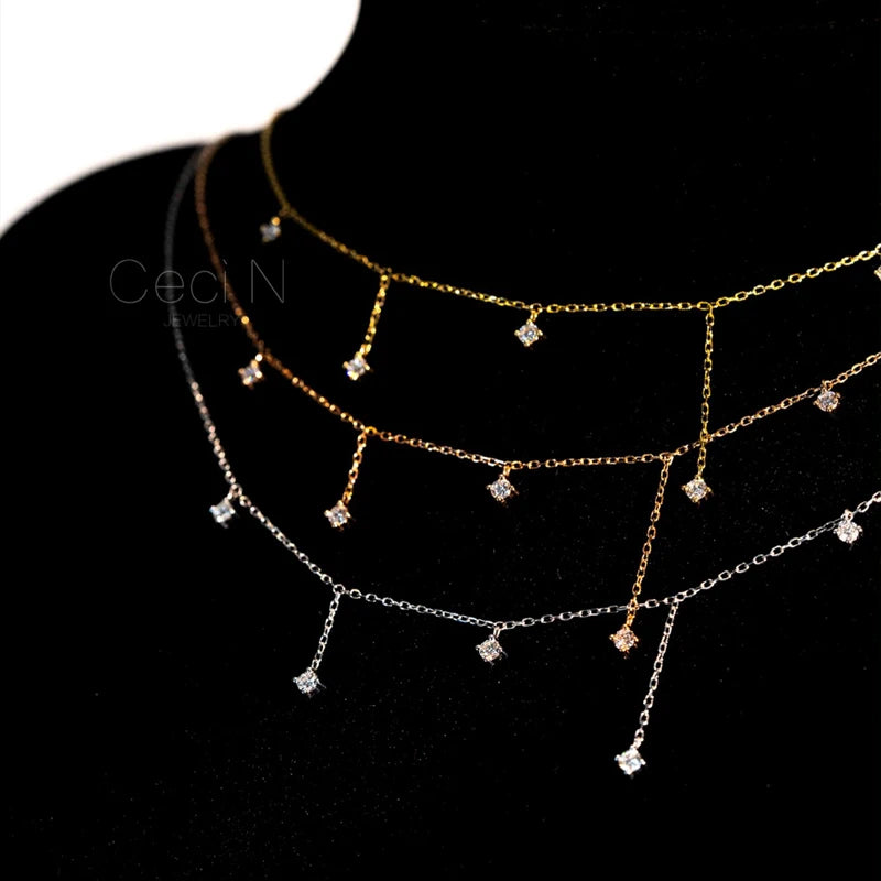 Sterling Silver Zircon Star Necklace for Women - Gold Plated Choker Jewelry