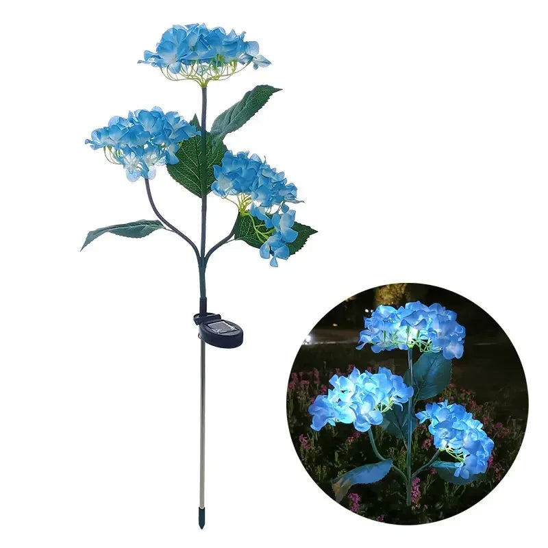 Garden Decor 3-Head Hydrangea Solar Lawn Lamp Outdoor Yard Party Decoration