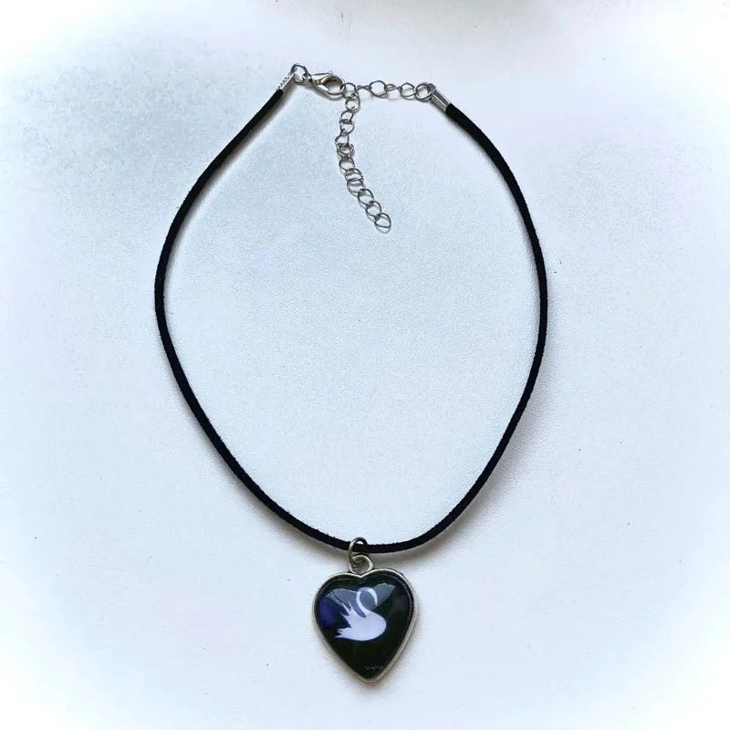 Handmade Swan Heart Glass Pendant Necklace - Elegant Jewelry Gift